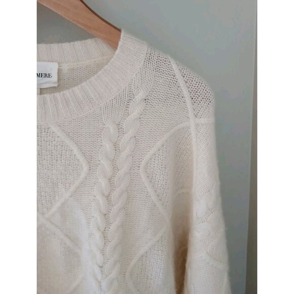 W. Cashmere 100% Cashmere Sweater Size Medium Cream Cable Knit Quiet Luxury - Picture 3 of 10